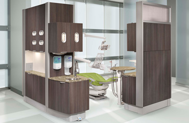 Dental operatory with A-dec 400 dental chair in Parrot upholstery