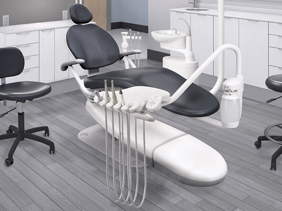 A-dec Performer eVo dental chair shown with a dental equipment package
