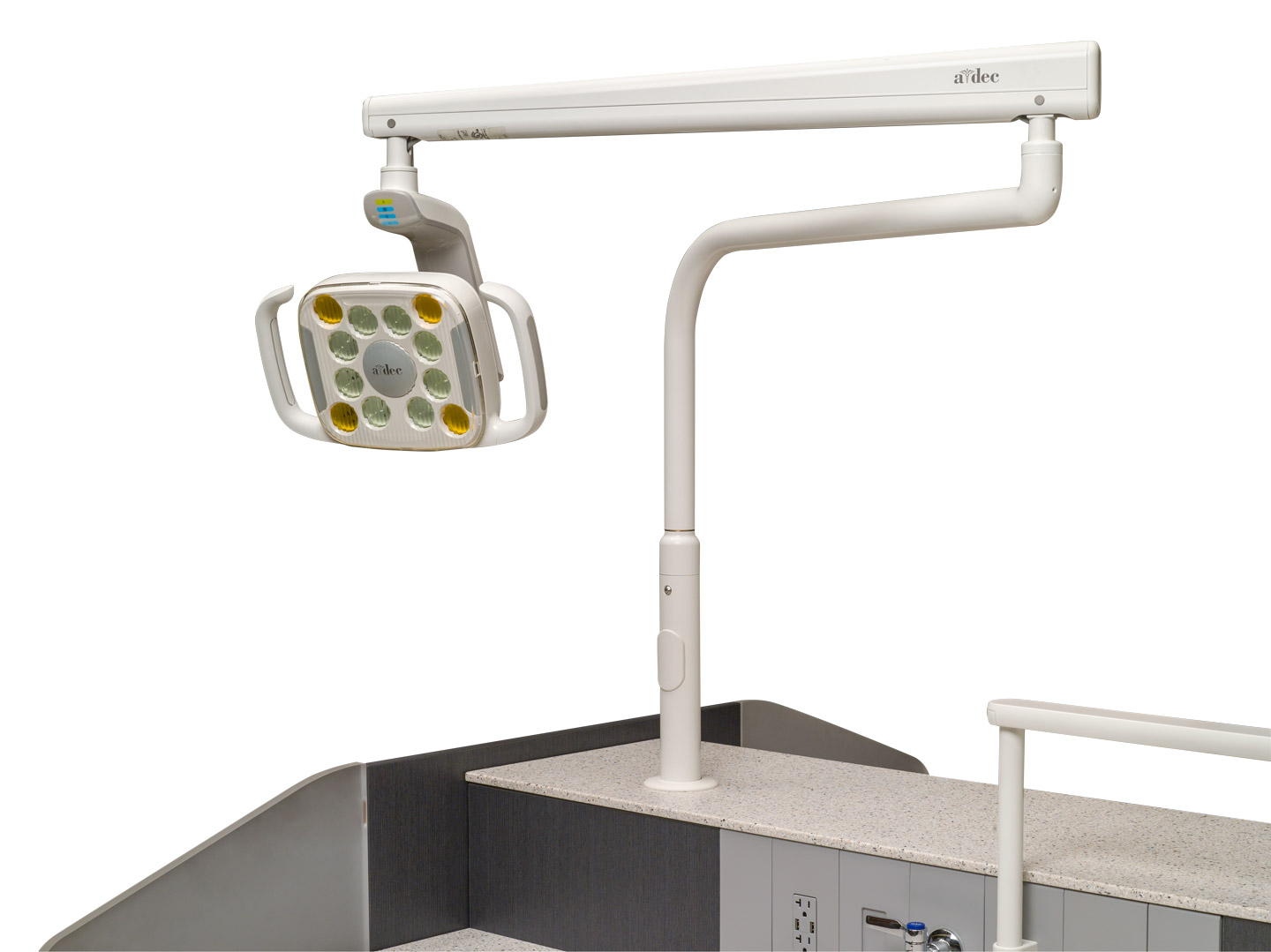 A-dec 500 dental light mounted on an A-dec Lab Workstation